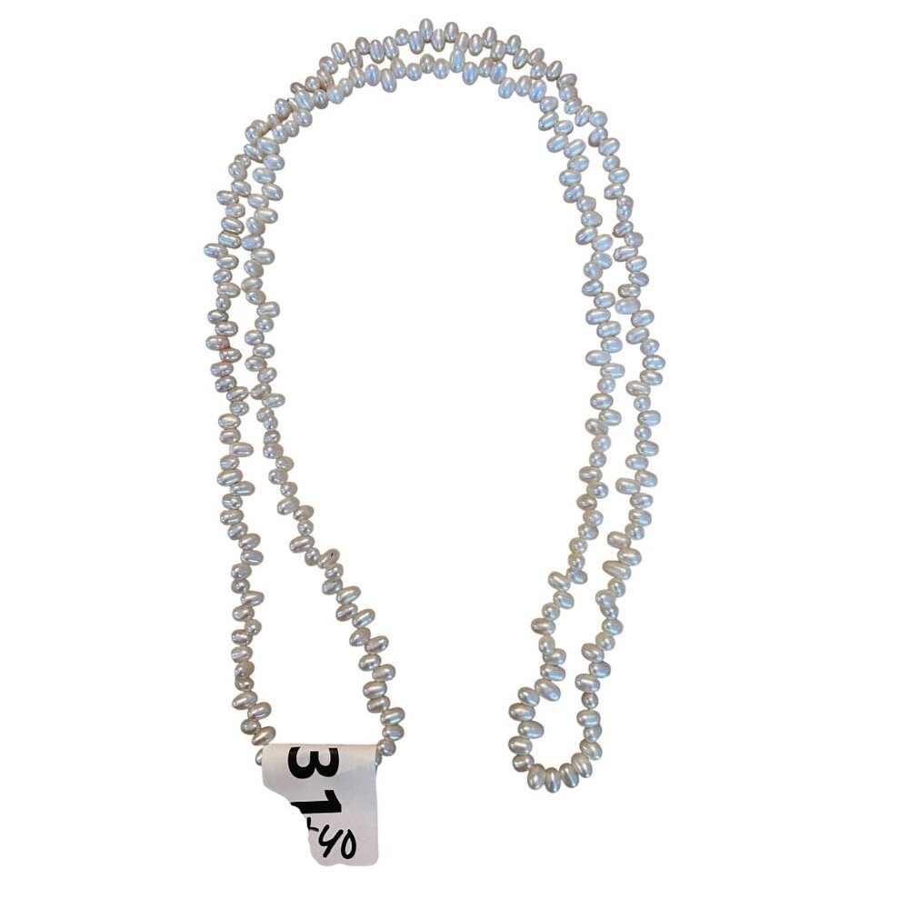 Freshwater Cultured Pearl Necklace 36" Long White Double Strand Elegant Jewelry